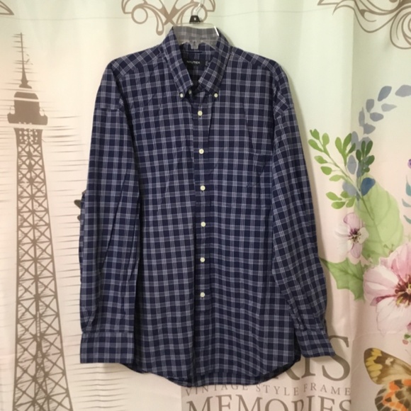 Nautica Long Sleeve Button Up Navy Blue Plaid Dress Shirt Men Size XXL EUC - Picture 2 of 8